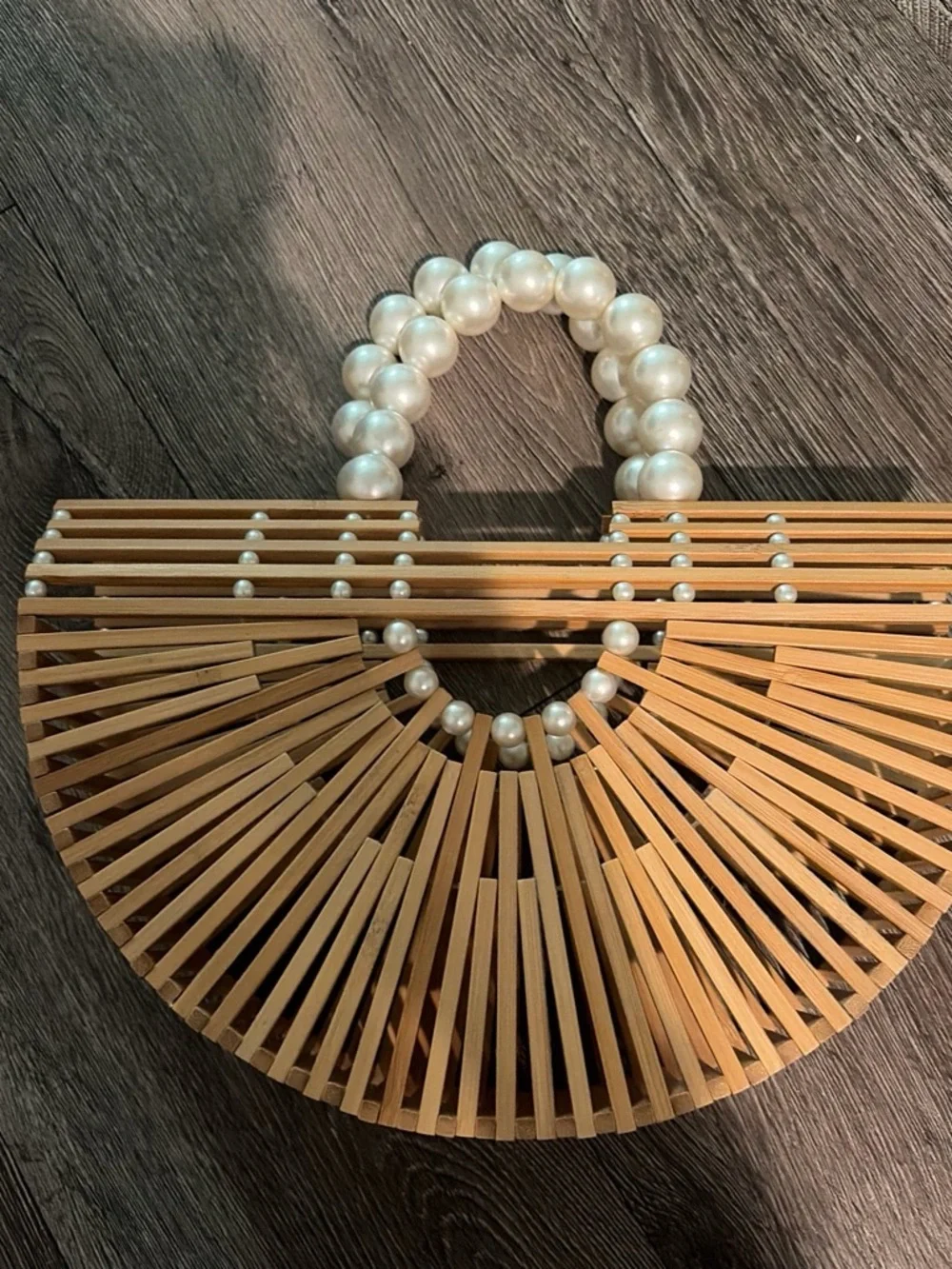 Pearl Beaded Bracelet Handle - White Pearl Accent
